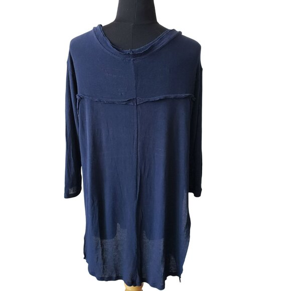 We the Free Navy Blue Stretchy Mesh Boho High Low Asymmetric Half Sleeve Top - Picture 2 of 8